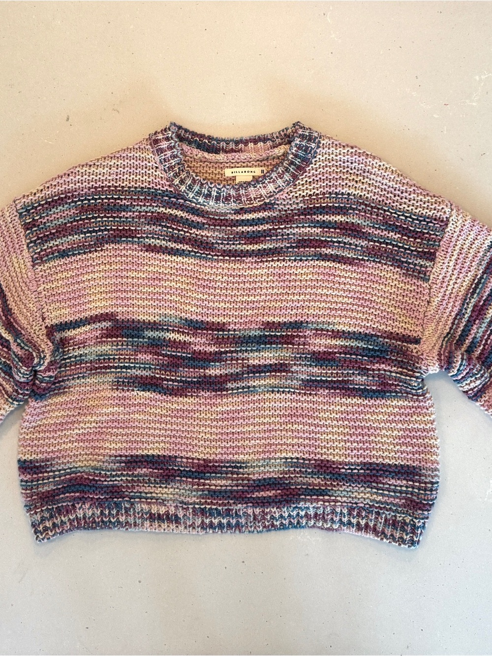 Billabong Pink Multicolor Striped Crewneck Sweater